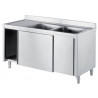 Stainless Steel Cabinet With 2 Sinks With Sliding Doors – 1500x700x850 mm