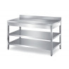 Stainless Steel Table With Backsplash And Undershelf And Middle Shelf – 1000x700x900 mm