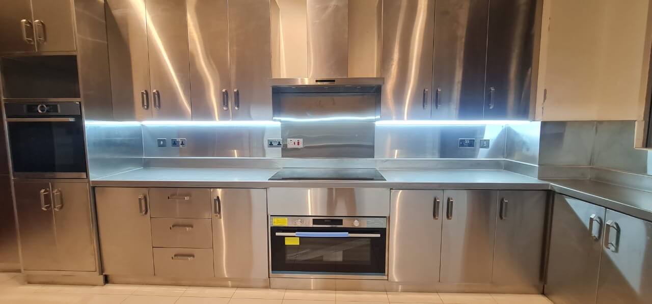 Custom stainless steel villa kitchen in UAE